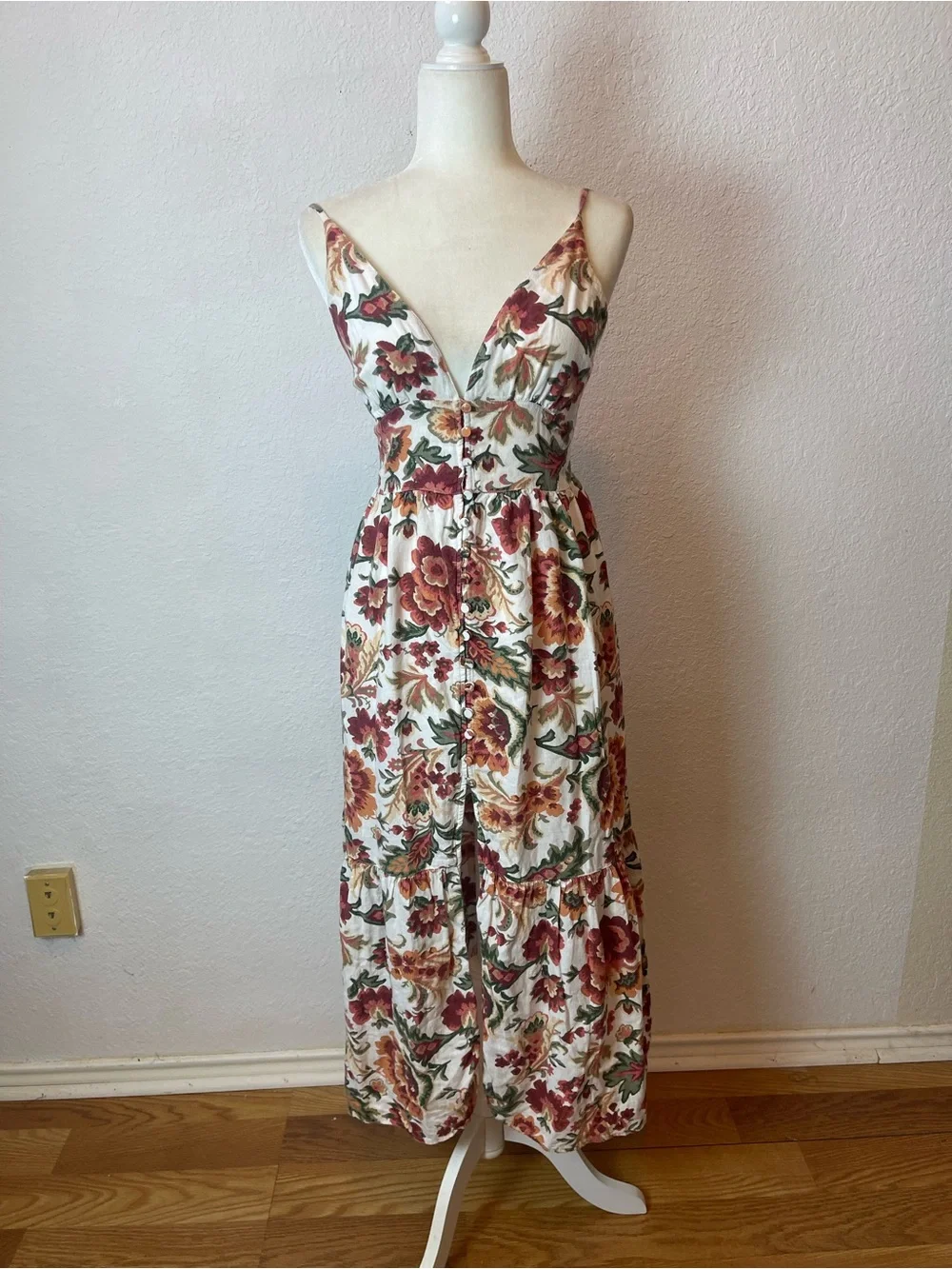 Abercrombie & Fitch Linen-Blend Floral Button-Through Maxi Dress size S